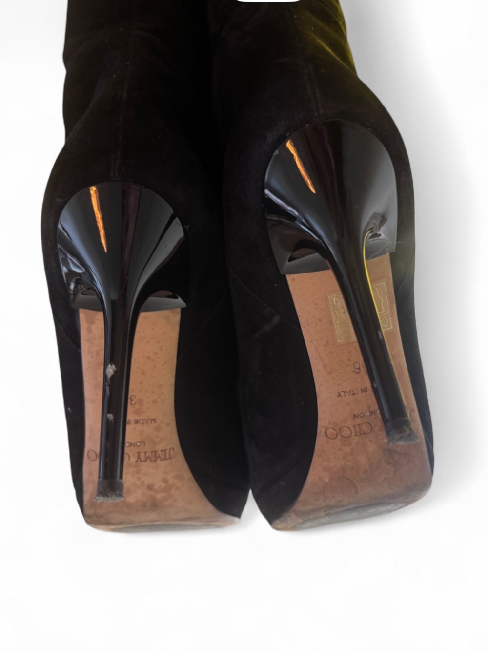 Jimmy Choo Suede Knee High Stiletto Boots Black Women’s Size 36 - Picture 4 of 7